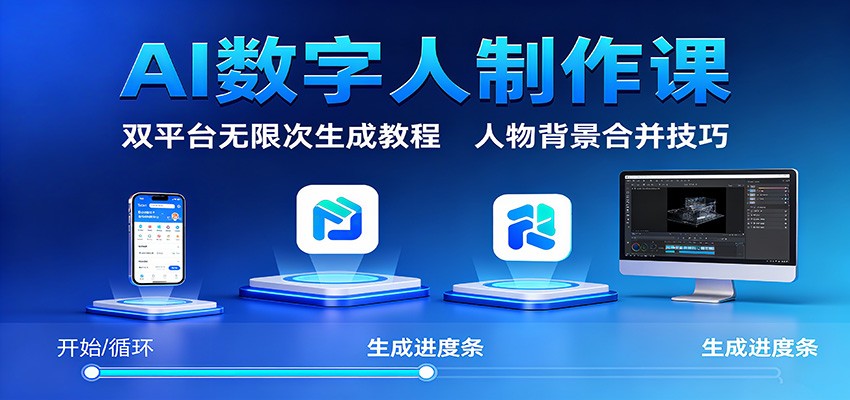 AI数字人制作课：双平台无限次生成教程，人物背景合并技巧-致富学堂