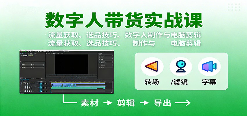 数字人变现实战课：流量获取、选品技巧、数字人制作与电脑剪辑-致富学堂