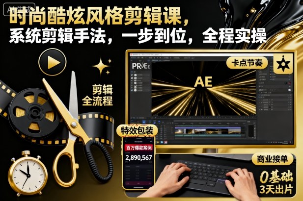 时尚酷炫风格剪辑课，系统剪辑手法，一步到位，全程实操-致富学堂