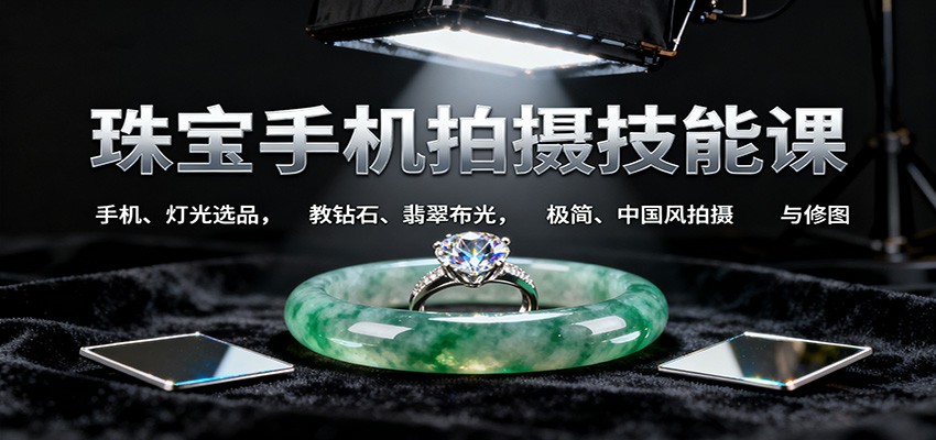 珠宝手机拍摄技能课:手机、 灯光选品，教钻石、翡翠布光，极简、中国风拍摄与修图-致富学堂