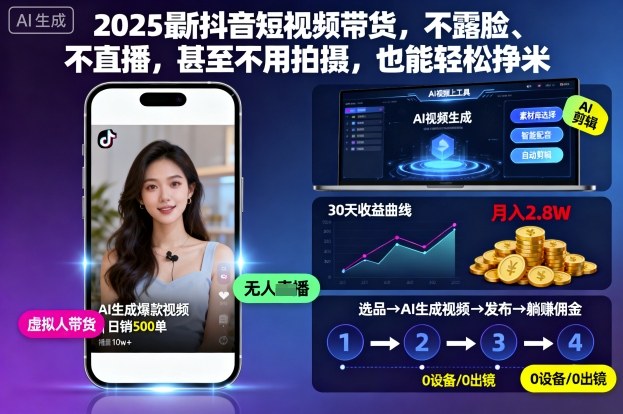 2025最新抖音短视频带货，不露脸、不直播，甚至不用拍摄，也能轻松挣米-致富学堂