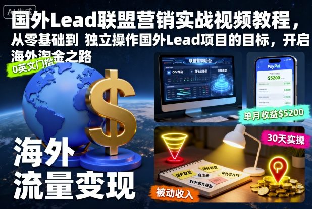 国外Lead联盟营销实战视频教程，从零基础到独立操作国外Lead项目的目标，开启海外淘金之路-致富学堂