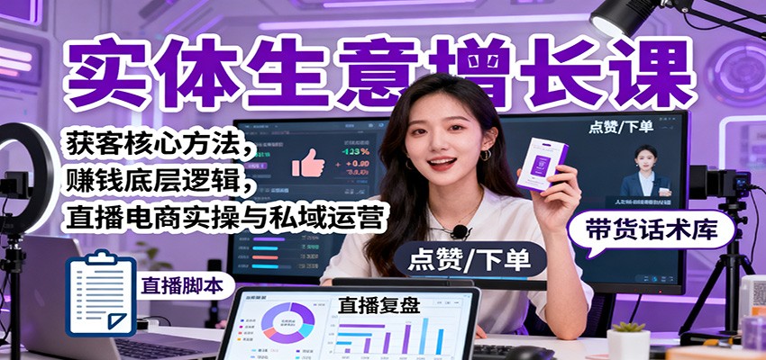 实体生意增长课：获客核心方法，赚钱底层逻辑，直播电商实操与私域运营-致富学堂