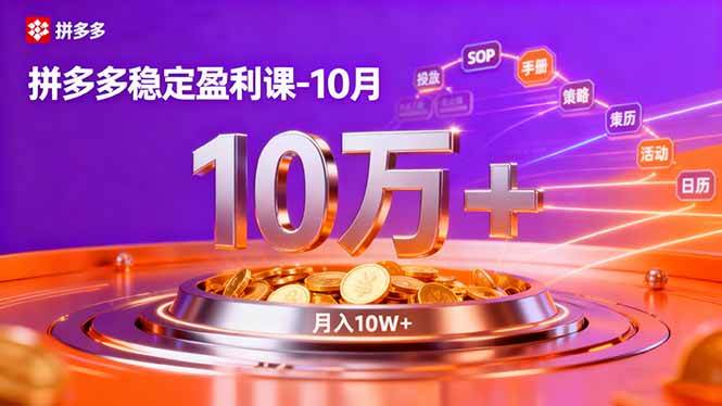 （16413期）拼多多稳定盈利课-10月，强付费SOP+微付费高投产+活动矩阵，单店月入10万+-致富学堂