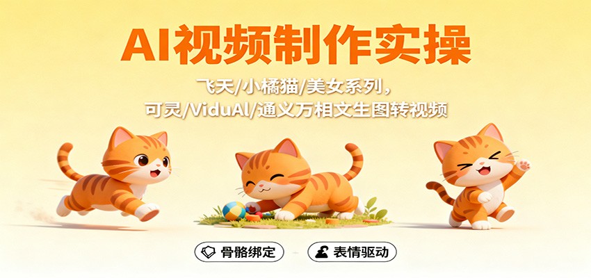 AI视频制作实操，飞天/小橘猫/美女系列，可灵/ViduAl/通义万相文生图转视频-致富学堂