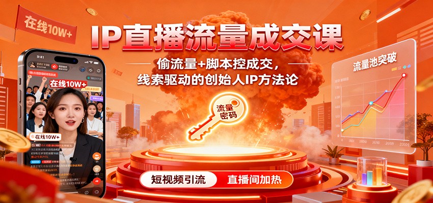 IP直播流量成交课：偷流量+脚本控成交，线索驱动的创始人IP方法论-致富学堂