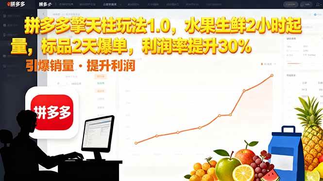 （16429期）拼多多 擎天柱玩法1.0，水果生鲜2小时起量，标品2天爆单，利润率提升30%-致富学堂
