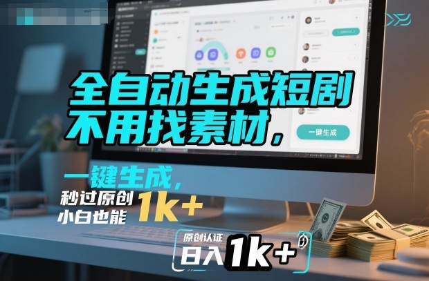 全自动生成短剧，不用找素材，不用剪辑，一键生成，秒过原创，小白也能轻松日入1k+【揭秘】-致富学堂