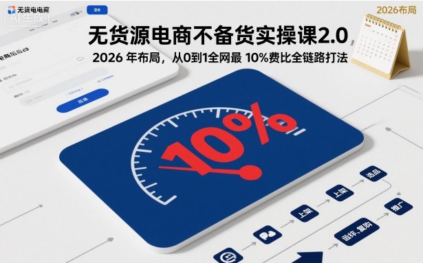 无货源电商不备货实操课2.0，2026年布局，从0到1全网最低10%费比全链路打法【更新中】-致富学堂