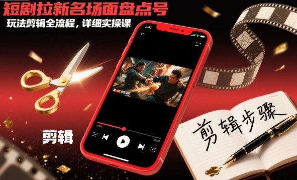 短剧拉新名场面盘点号玩法剪辑全流程，详细实操课-致富学堂
