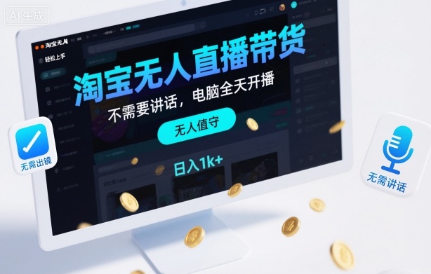 淘宝无人直播带货，不需要出镜，不需要讲话，电脑全天开播，轻松上手，日入1k+【揭秘】-致富学堂