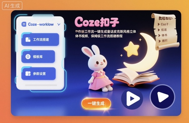 Coze扣子工作流一键生成童话皮克斯风格立体书视频，保姆级工作流搭建教程-致富学堂
