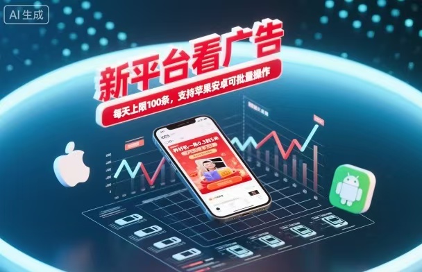 新台看广告，养好机一条5毛到5块，单机日入30到100，支持苹果安卓，可批量操作。-致富学堂