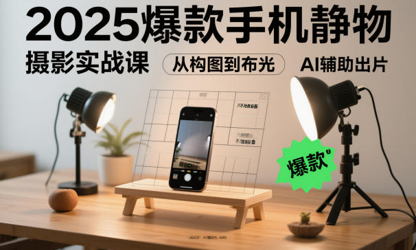 2025爆款手机静物摄影实战课，从构图到布光，不用贵设备，AI辅助出片-致富学堂