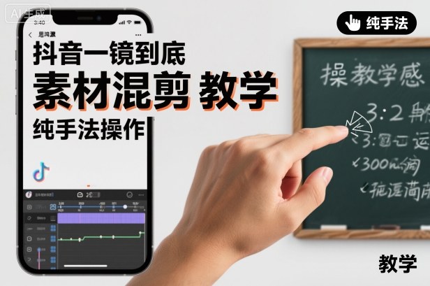 抖音一镜到底素材混剪教学，纯手法操作-致富学堂