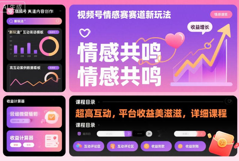 视频号情感赛道新玩法，超高互动，平台收益美滋滋，详细课程-致富学堂