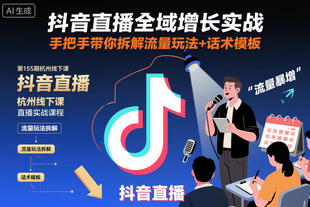 抖音直播全域增长实战第155期杭州线下课，手把手带你拆解流量玩法+话术模板-致富学堂