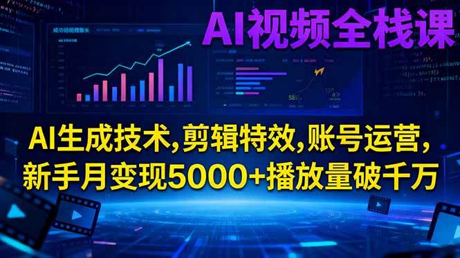 （16603期）AI视频全栈课:AI生成技术,剪辑特效,账号运营,新手月变现5000+播放量破千万-致富学堂