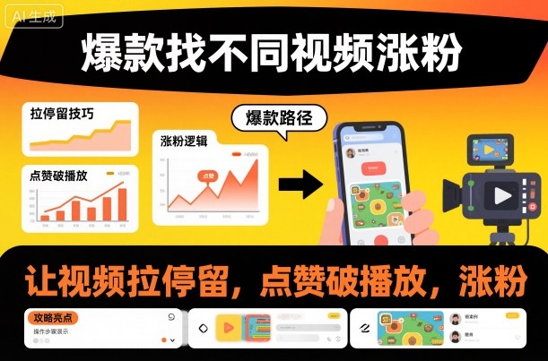 爆款找不同视频涨粉，让视频拉停留，实现点赞，破播放，涨粉-致富学堂