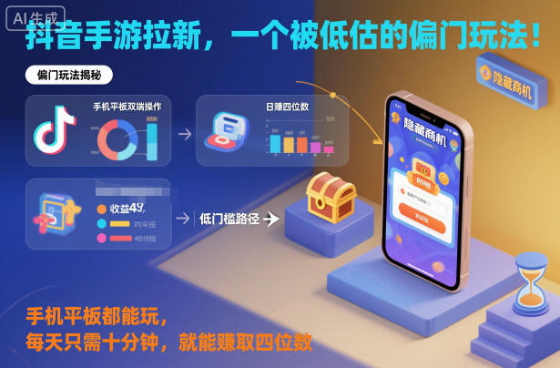 抖音手游拉新，一个被低估的偏门玩法！手机平板都能玩，每天只需十分钟，就能賺取四位数【揭秘】-致富学堂