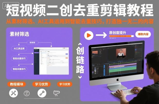 短视频二创去重剪辑教程，从素材筛选、AI工具运用到智能去重技巧，打造独一无二的内容-致富学堂