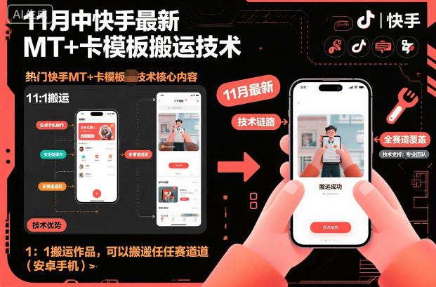 11月中快手最新MT+卡模板搬运技术，1：1搬运作品，可以搬运任何赛道（安卓手机）-致富学堂