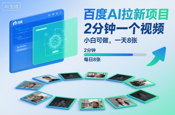 百度AI拉新项目，2分钟一个视频，小白可做，一天8张【附案例+保姆级教程】-致富学堂
