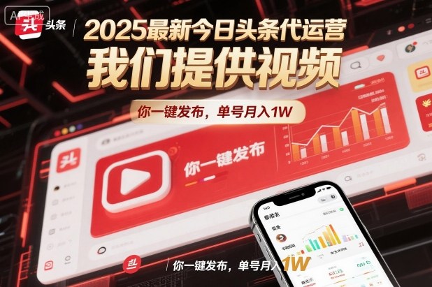 2025最新今日头条代运营，我们提供视频，你一键发布，单号月入1W【揭秘】-致富学堂