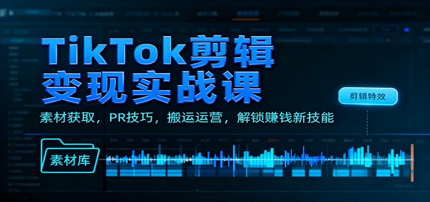 TikTok剪辑变现实战课：素材获取，PR技巧，搬运运营，解锁赚钱新技能-致富学堂
