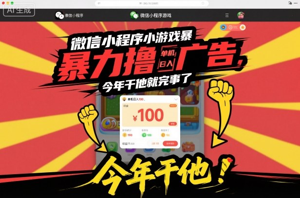 微信小程序小游戏暴力撸广告，单机日入100，今年干他就完事了-致富学堂