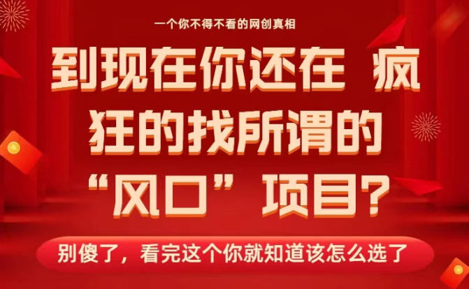 马上26年了，你还在找所谓的风口项目？别傻了，看完这个你全都懂了！【揭秘】-致富学堂
