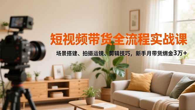 （16680期）短视频带货全流程实战课，场景搭建、拍摄运镜、剪辑技巧，新手月带货佣金3万+-致富学堂