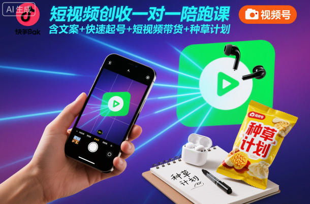 短视频创收一对一陪跑课，含文案+快速起号+短视频带货+种草计划-致富学堂