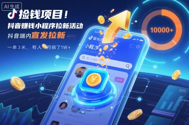 捡钱项目！抖音賺钱小程序拉新活动，抖音端内宣发拉新，一单3米，有人半个月搞了1W+-致富学堂
