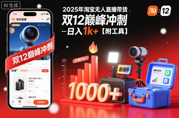 2025年淘宝无人直播带货，冲刺双12，日入1k+【附工具】【揭秘】-致富学堂