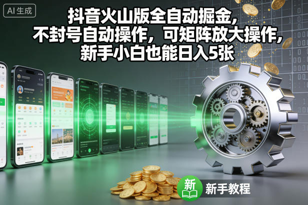抖音火山版全自动掘金，不封号自动操作，可矩阵放大操作，新手小白也能日入5张【揭秘】-致富学堂