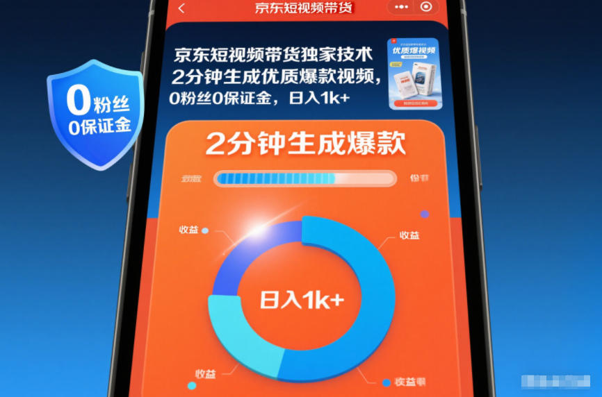 京东短视频带货独家技术，2分钟生成一条优质爆款视频，0粉丝0保证金，日入1k+【揭秘】-致富学堂