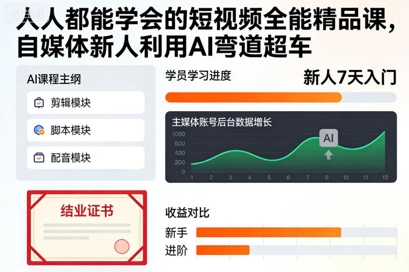 人人都能学会的短视频全能精品课，自媒体新人利用AI弯道超车-致富学堂