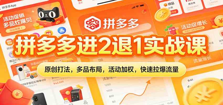 拼多多进2退1实战课：原创打法，多品布局，活动加权，快速拉爆流量-致富学堂
