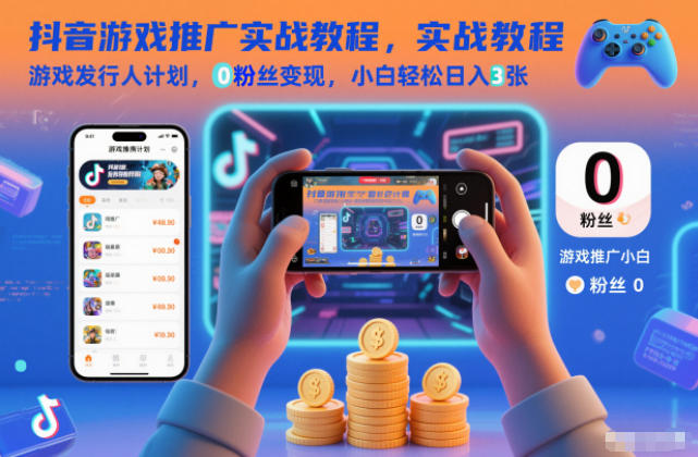 抖音游戏推广实战教程，游戏发行人计划，0粉丝变现，小白轻松日入3张-致富学堂