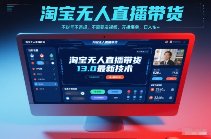 淘宝无人直播带货13.0最新技术，不封号不违规，不需要发视频，开播爆单，日入1k+【揭秘】-致富学堂