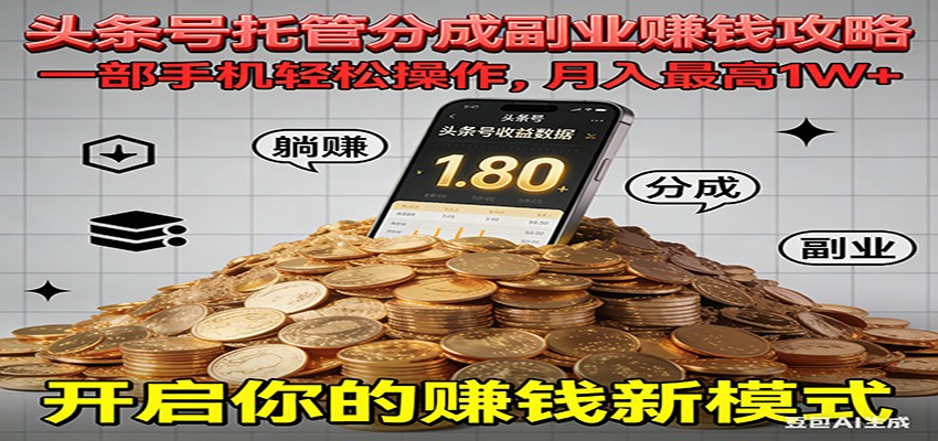 全程托管今日头条，一部手机就可以开干，最高躺赚1W+-致富学堂