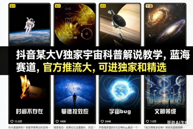 抖音某大V独家宇宙科普解说教学，蓝海赛道，官方推流大，可进独家和精选-致富学堂