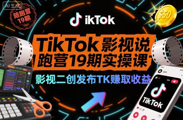TikTok影视解说陪跑营19期实操课，影视二创发布TK賺取收益，万播收益50美金（更新）-致富学堂
