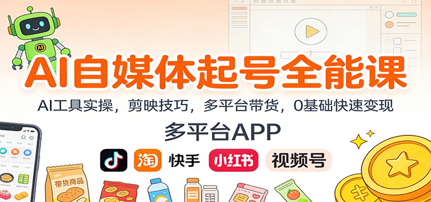 AI自媒体起号全能课：AI工具实操，剪映技巧，多平台带货，0基础快速变现-致富学堂