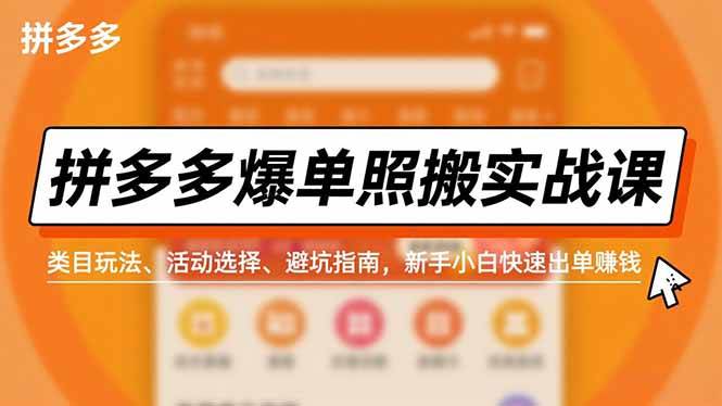 （16838期）拼多多爆单照搬实战课，类目玩法、活动选择、避坑指南，新手小白快速出单赚钱-致富学堂