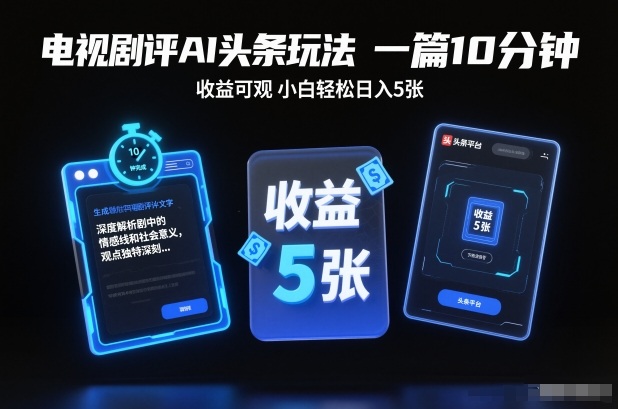 电视剧评AI头条玩法，一篇10分钟，收益可观，小白轻松日入5张+【独家】-致富学堂