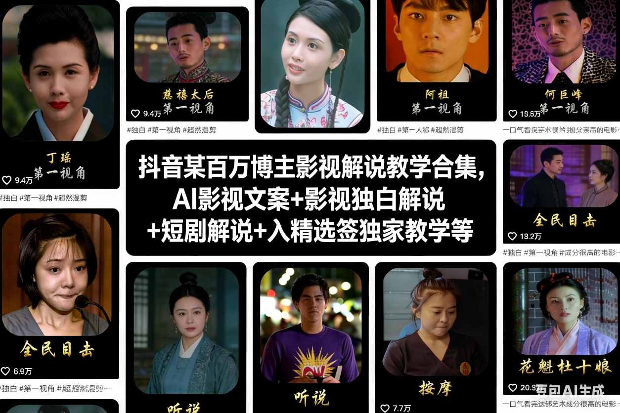 抖音某百万博主影视解说教学合集，AI影视文案+影视独白解说+短剧解说+入精选签独家教学等-致富学堂