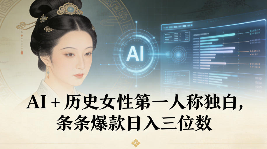 AI+历史女性第一人称独白，条条爆款日入三位数-致富学堂
