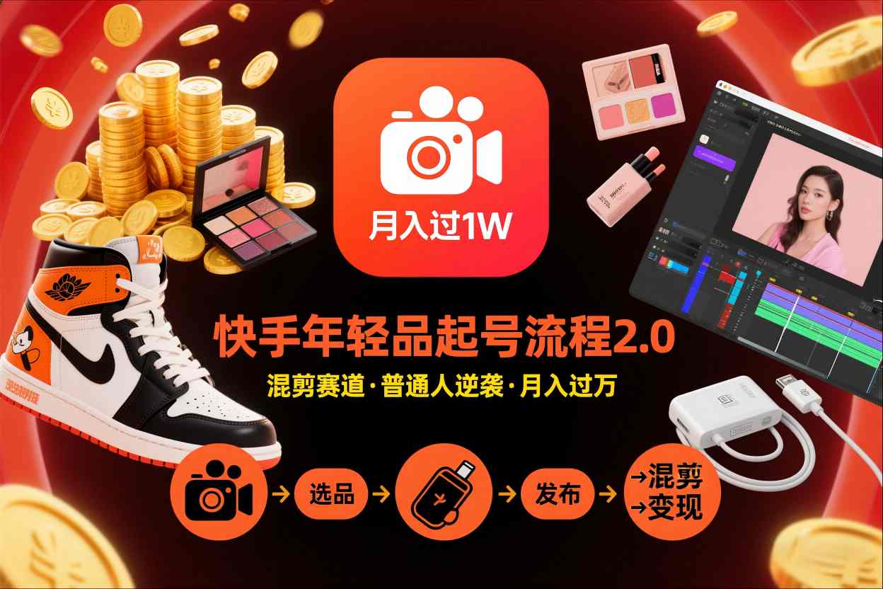 快手短视频带货年轻品起号流程2.0，快手年轻品混剪赛道，普通人也能月入过1W-致富学堂